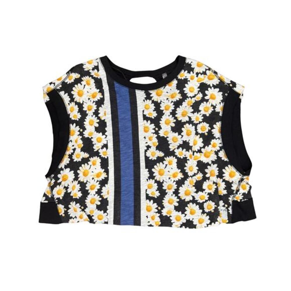 Free People Movement Daisy Floral Open Back Crop Top XS Blue Stripe NWOT